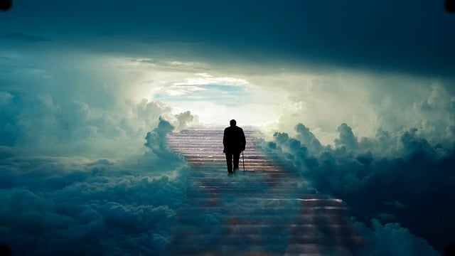 Man walking up a Stairway to Heaven